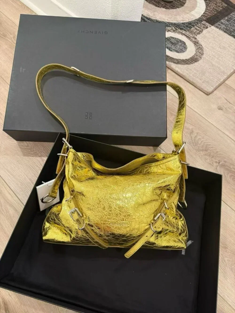 Brand New Authentic Givenchy Medium Voyou Bag Shiny Gold Lambskin